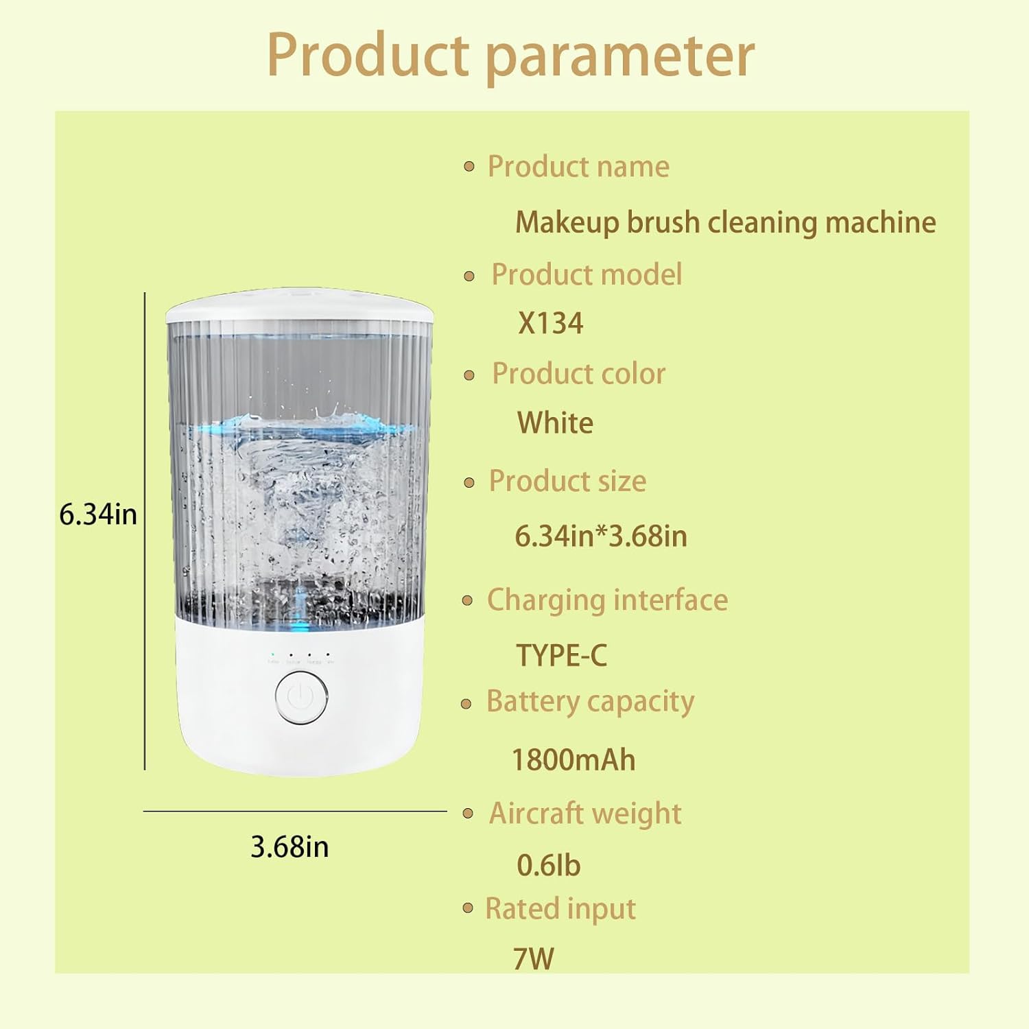 Electric automatic makeup brush cleaner with timer settings in neutral finish, shown with cleaning cup — view 3