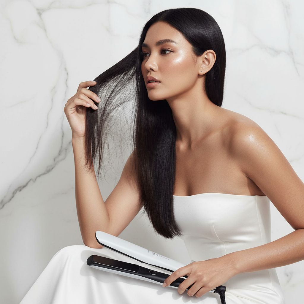 ghd Platinum+ black ceramic 1-inch flat iron hair straightener for professional styling — view 5a