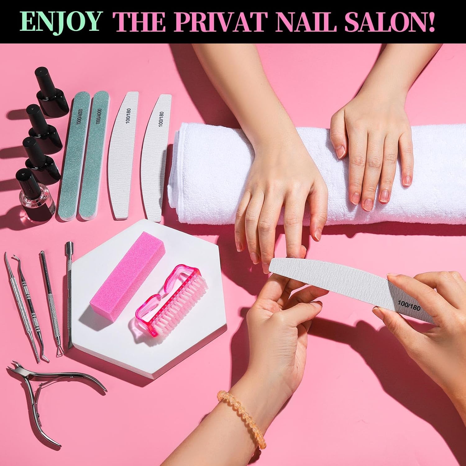 Minimalist nail care kit with cuticle nippers, nail files, and buffer block in neutral tones — view 3