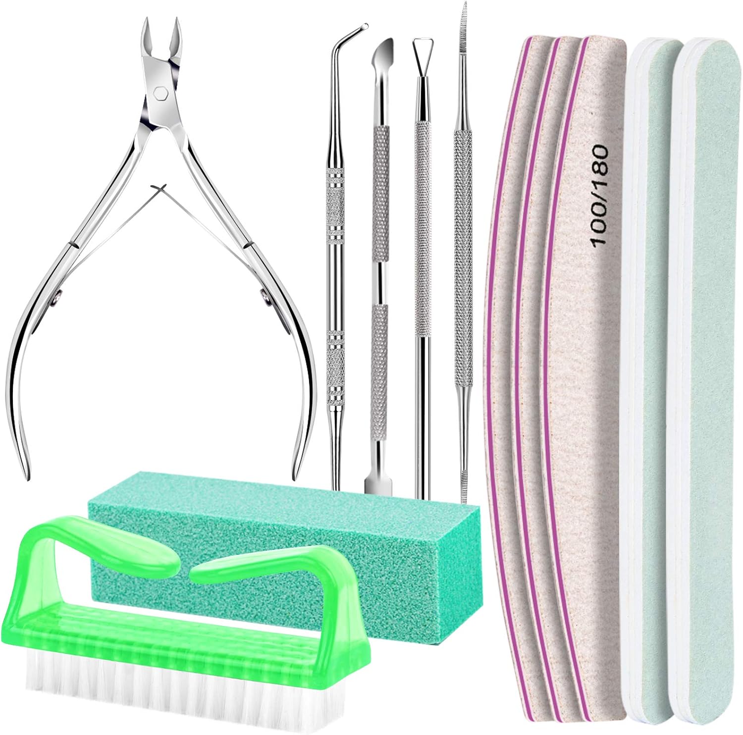 Minimalist nail care kit with cuticle nippers, nail files, and buffer block in neutral tones — view 5