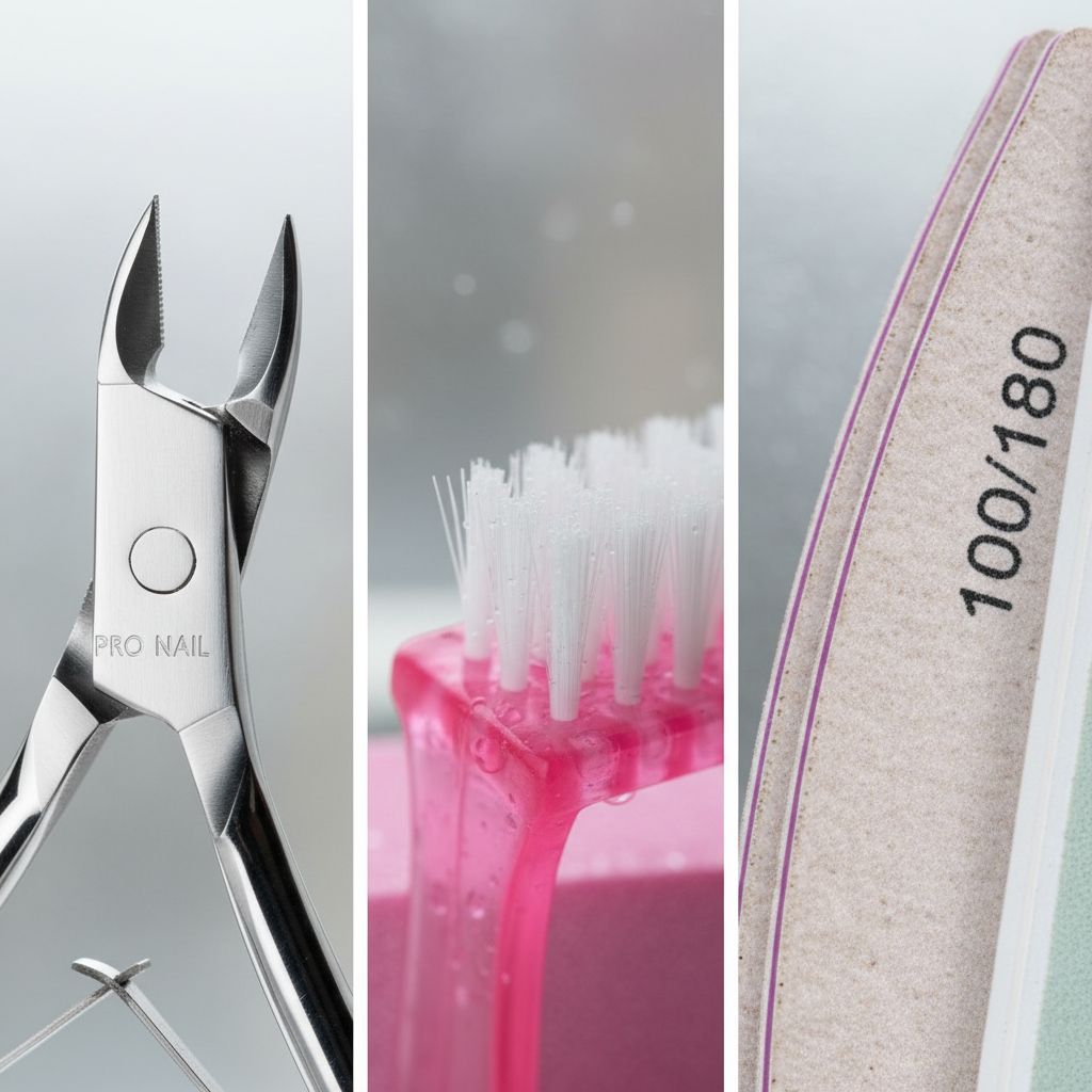 Minimalist nail care kit with cuticle nippers, nail files, and buffer block in neutral tones — view 4