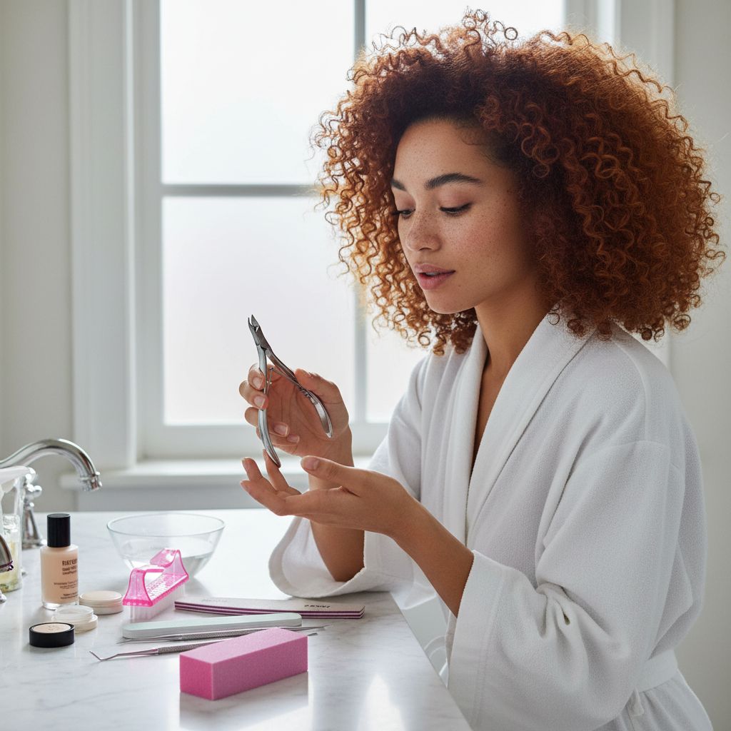 Minimalist nail care kit with cuticle nippers, nail files, and buffer block in neutral tones — view 2