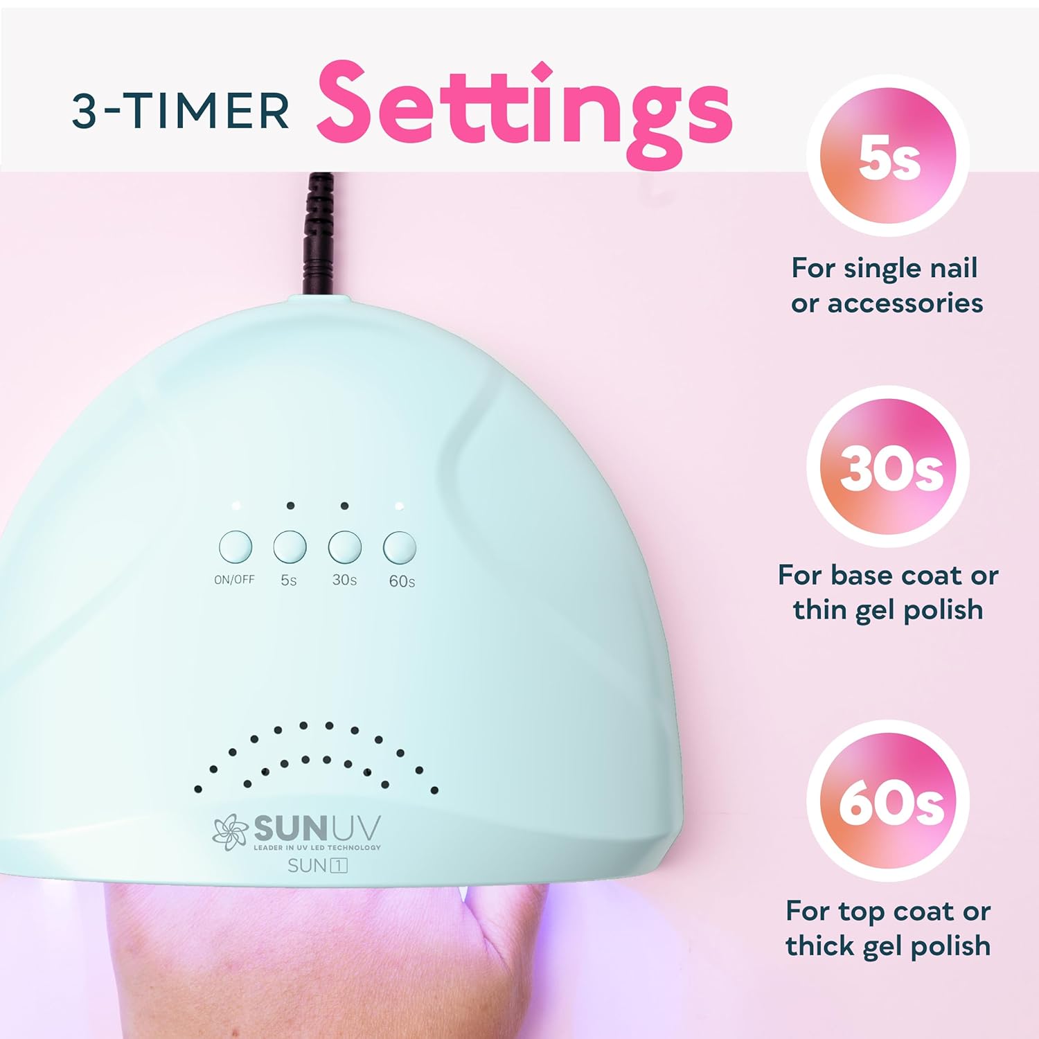 Blue UV LED nail lamp with auto sensor and dual-light technology for gel polish curing — view 3