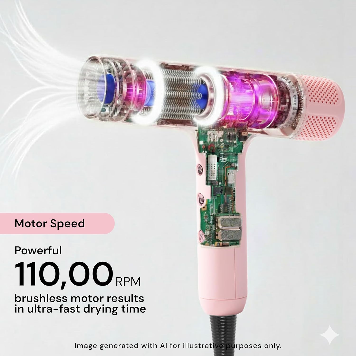 Digital professional hair dryer with LED display and brushless motor in {color}, featuring negative ion technology for frizz control — view 3