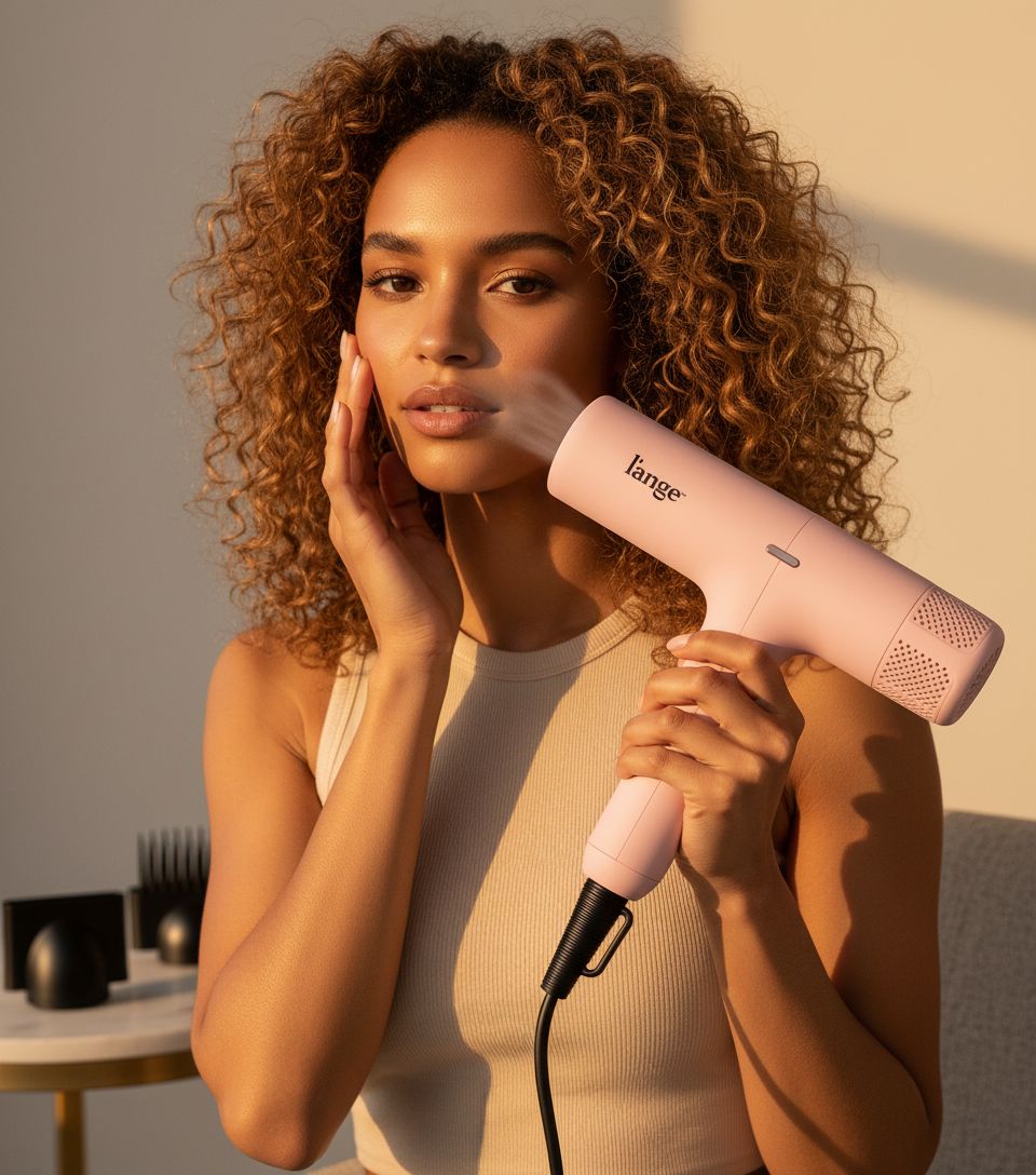 Digital professional hair dryer with LED display and brushless motor in {color}, featuring negative ion technology for frizz control — view 3a