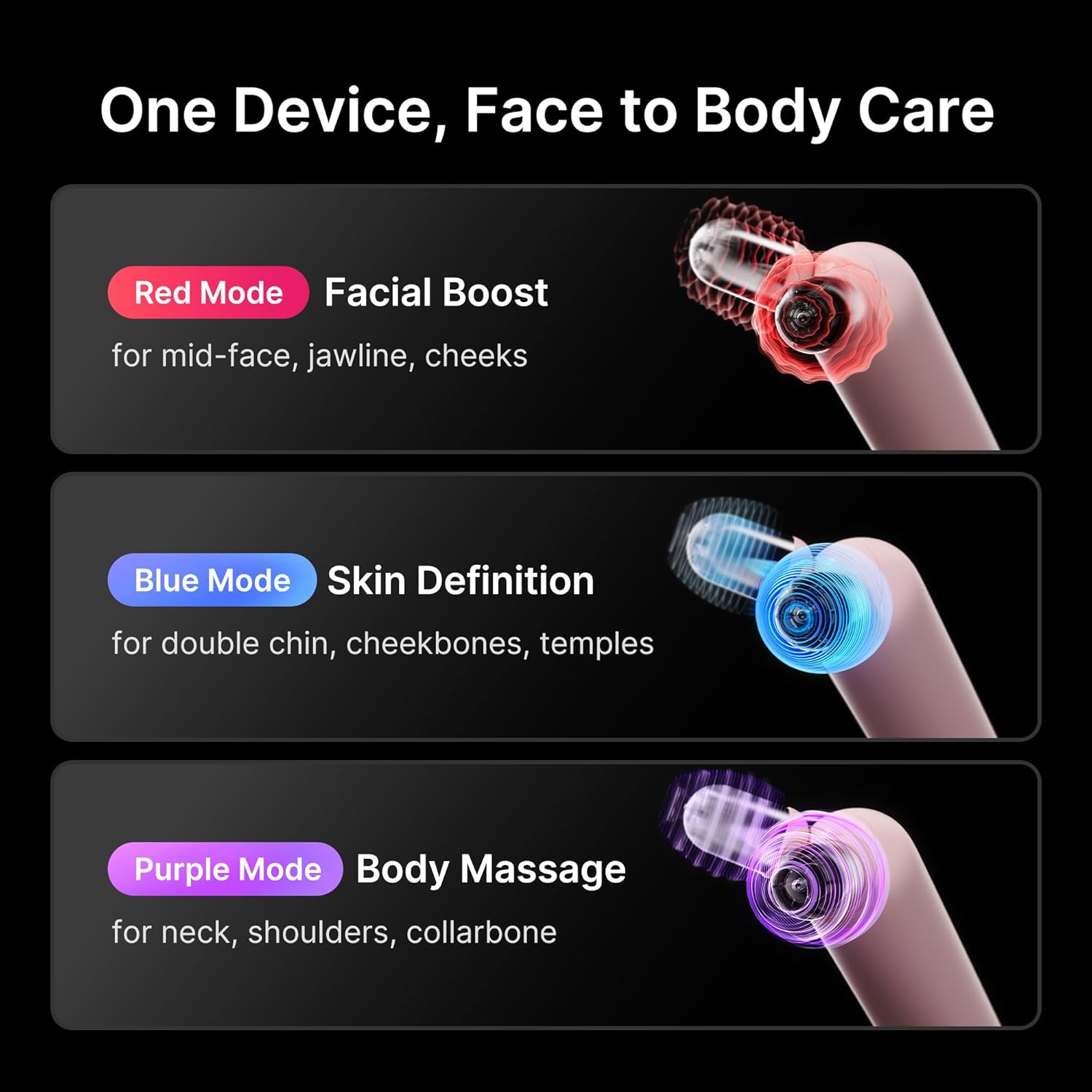 Pink vibrating face roller with massage head for jawline contouring and depuffing treatment — view 3