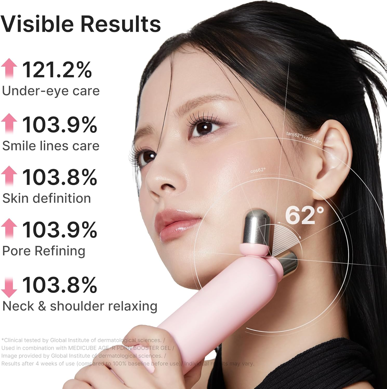 Pink vibrating face roller with massage head for jawline contouring and depuffing treatment — view 2