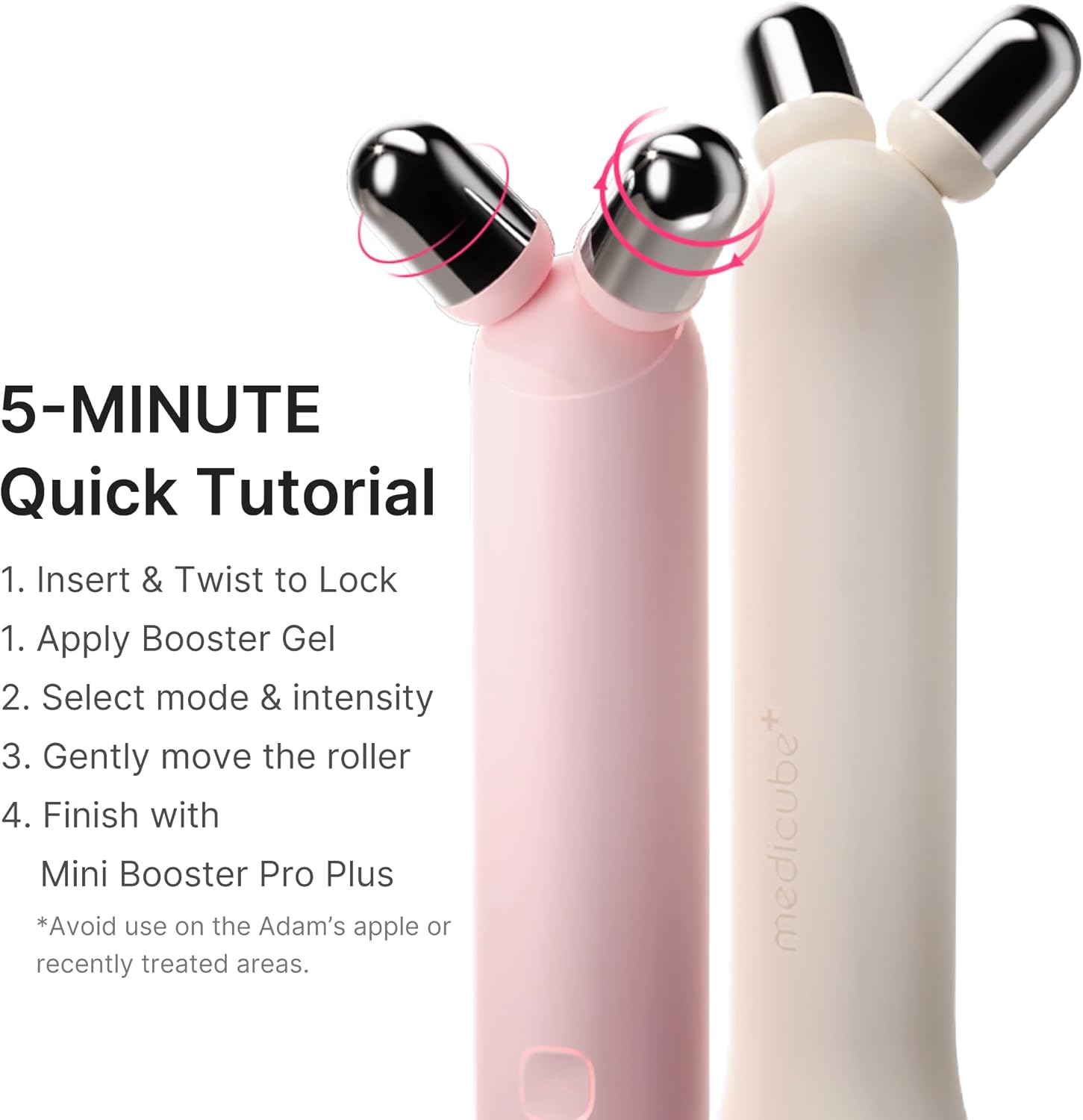 Pink vibrating face roller with massage head for jawline contouring and depuffing treatment — view 4