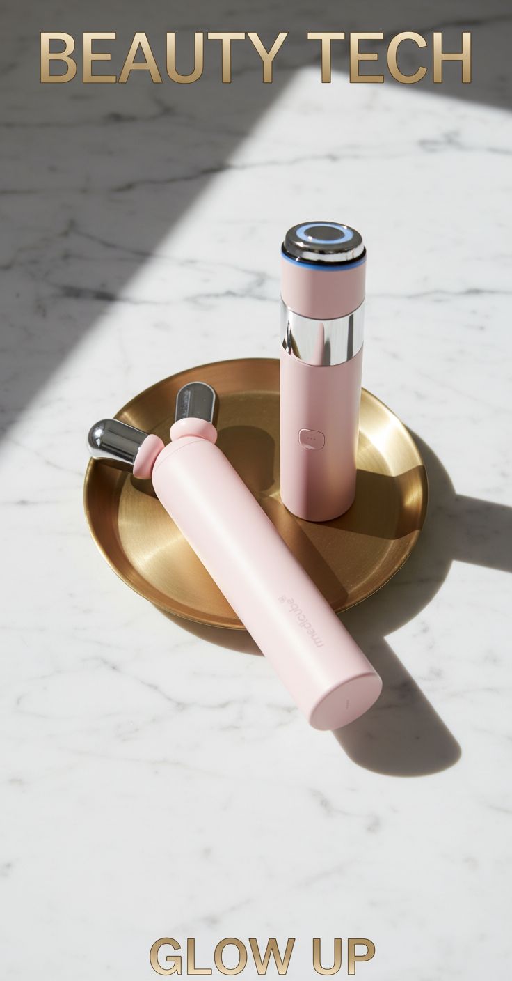 Pink vibrating face roller with massage head for jawline contouring and depuffing treatment — view 1