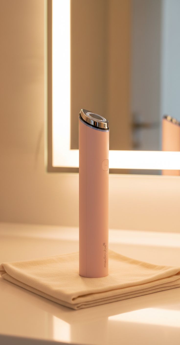 Pink vibrating face roller with massage head for jawline contouring and depuffing treatment — view 3