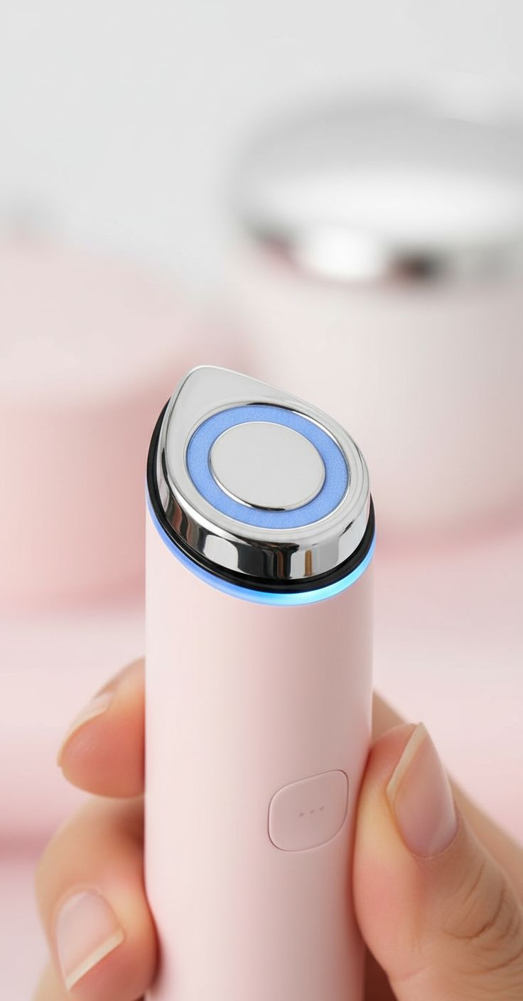 Pink vibrating face roller with massage head for jawline contouring and depuffing treatment — view 4