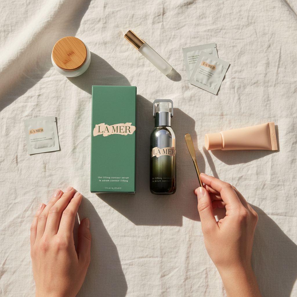 La Mer Lifting Contour Serum in neutral apothecary bottle, professional skincare for facial contouring — view 7a