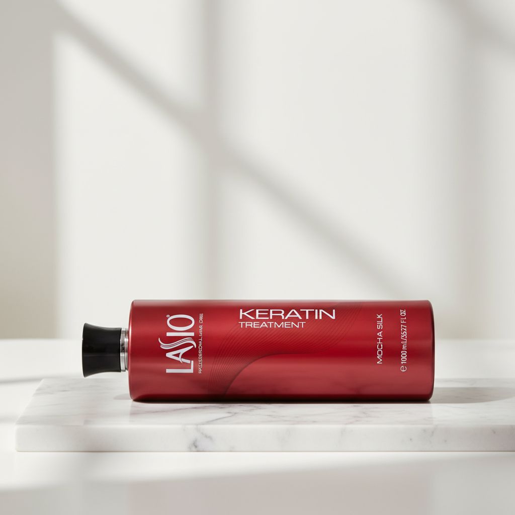 Mocha silk keratin treatment bottle, neutral-toned apothecary-luxe hair serum for smoothing and shine — view 3