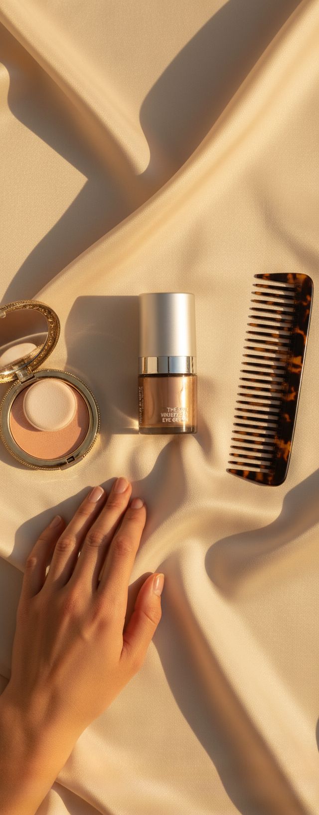 Luxury apothecary-style eye cream in neutral packaging, targeted for dark circles and under-eye puffiness — view 7a