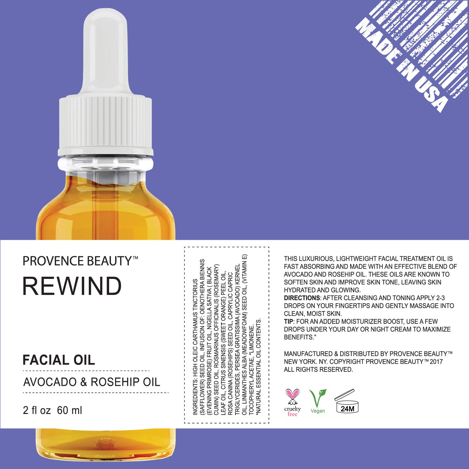 Warm-toned avocado and rosehip facial oil in amber glass bottle, anti-aging skincare serum for moisturizing and hydrating daily routine — view 2