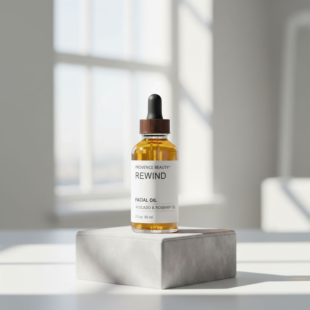 Warm-toned avocado and rosehip facial oil in amber glass bottle, anti-aging skincare serum for moisturizing and hydrating daily routine — view 2