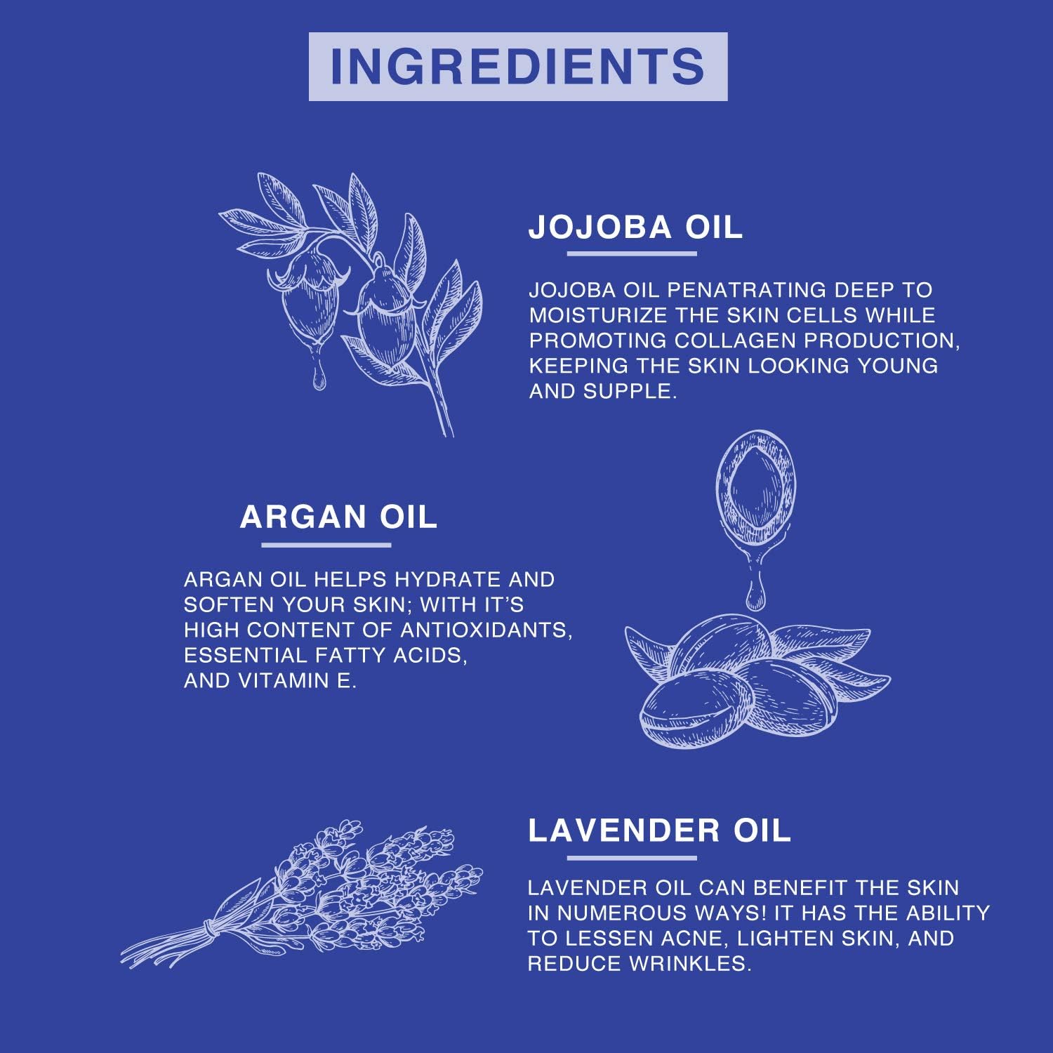 Hydrating facial oil with jojoba oil and vitamin E in neutral amber bottle, showcasing apothecary-luxe skincare product — back