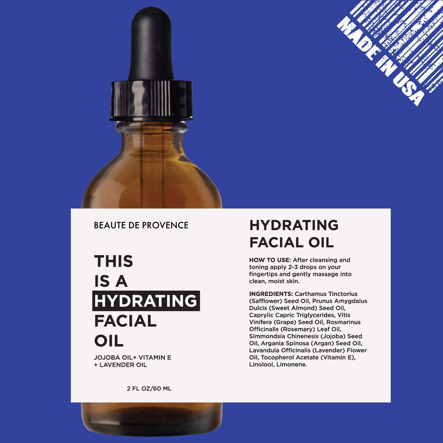 Hydrating facial oil with jojoba oil and vitamin E in neutral amber bottle, showcasing apothecary-luxe skincare product — detail
