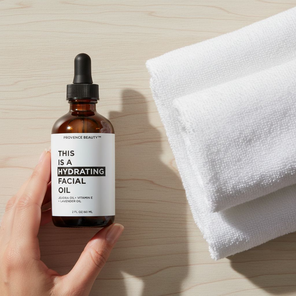Hydrating facial oil with jojoba oil and vitamin E in neutral amber bottle, showcasing apothecary-luxe skincare product — view 6