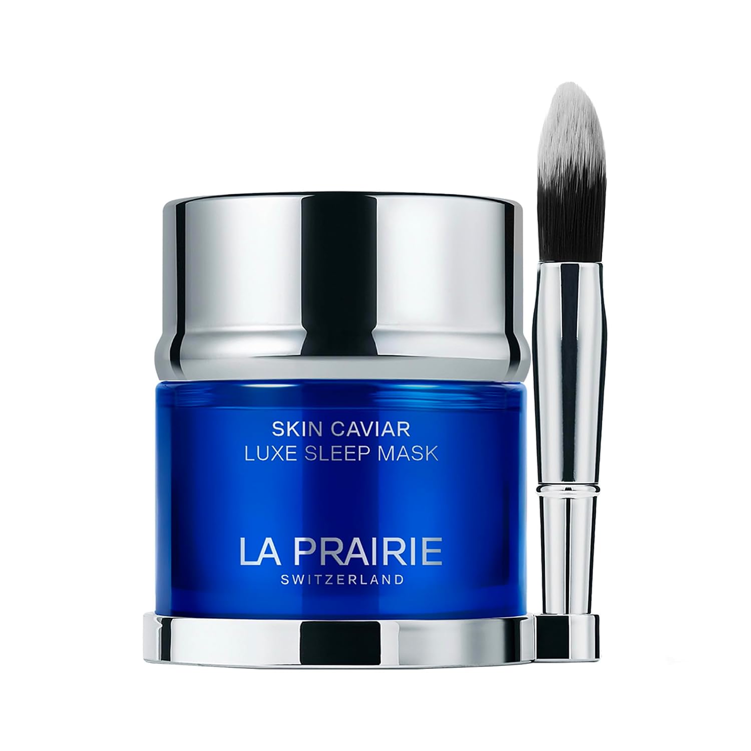 Luxe overnight sleep mask in neutral apothecary-style packaging, designed for firming and hydration — front