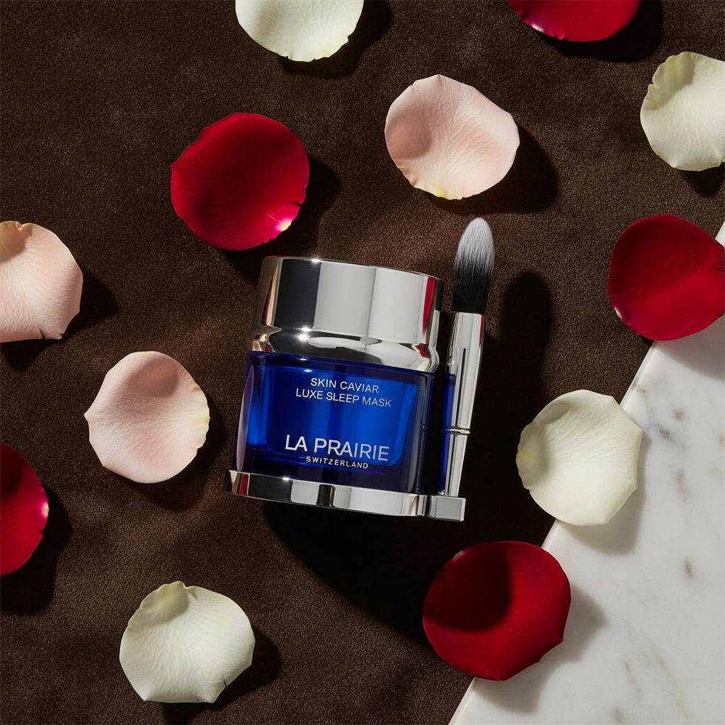 Luxe overnight sleep mask in neutral apothecary-style packaging, designed for firming and hydration — view 5a