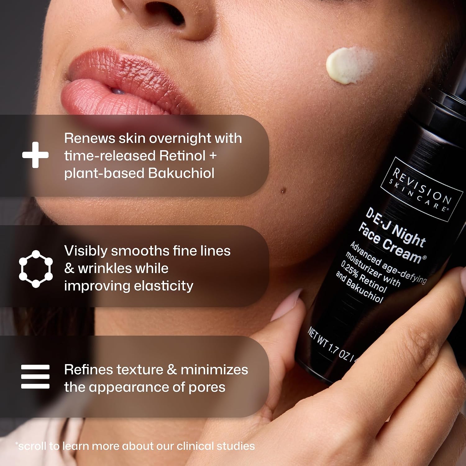 Apothecary-luxe retinol and bakuchiol night cream in neutral glass jar with dropper, anti-aging moisturizer for evening skincare — view 2