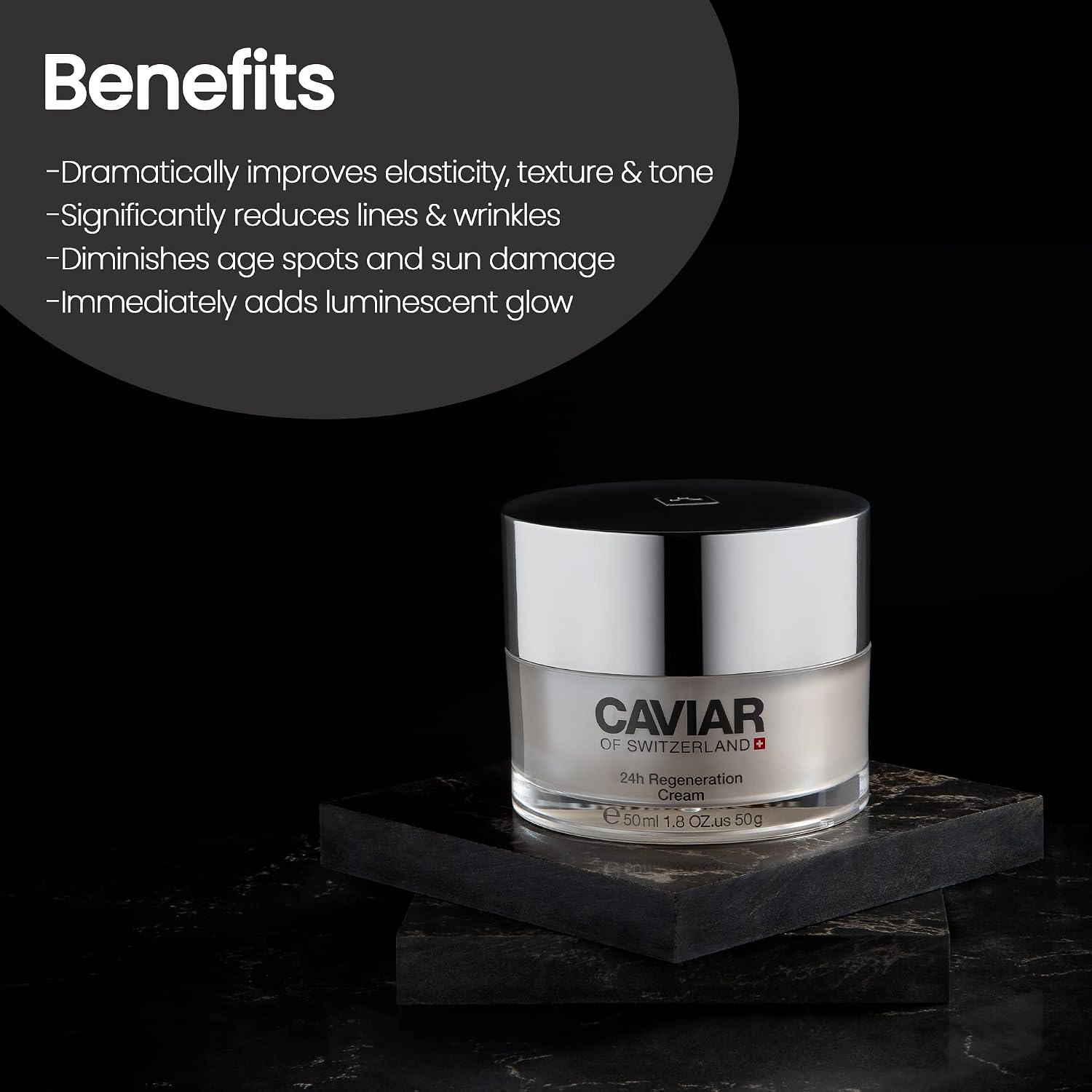 Anti-aging face moisturizer cream with hyaluronic acid and resveratrol in neutral beige jar, featuring regenerating formula for aging spots — view 3