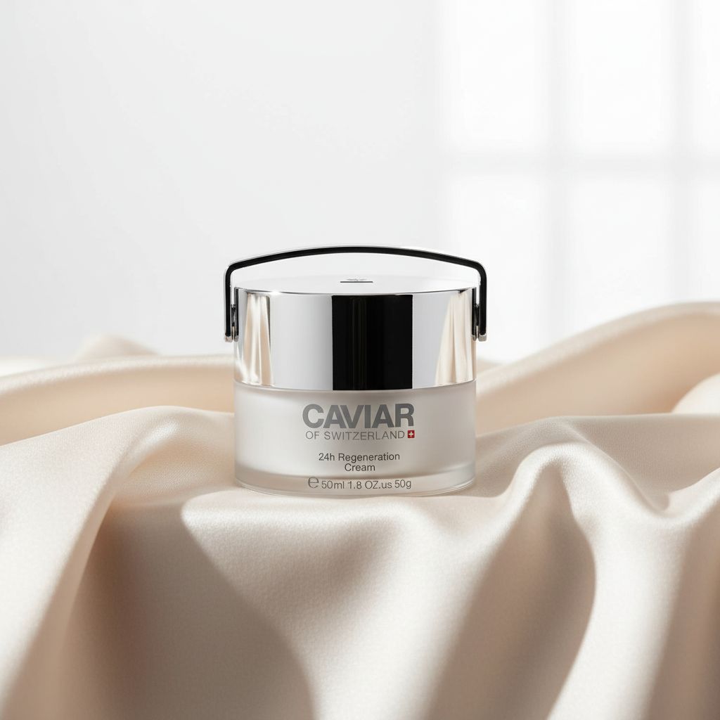 Anti-aging face moisturizer cream with hyaluronic acid and resveratrol in neutral beige jar, featuring regenerating formula for aging spots — view 3