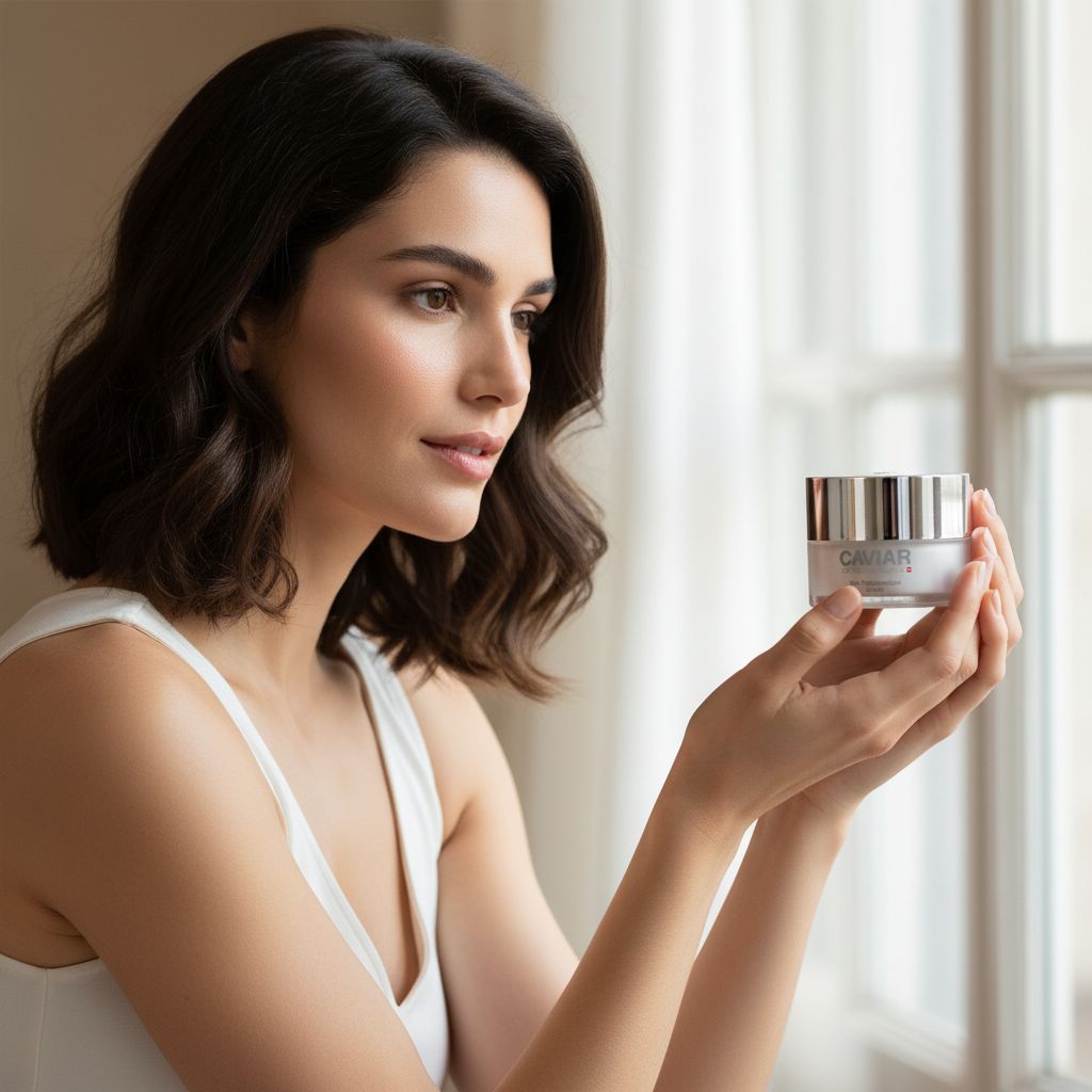 Anti-aging face moisturizer cream with hyaluronic acid and resveratrol in neutral beige jar, featuring regenerating formula for aging spots — view 2
