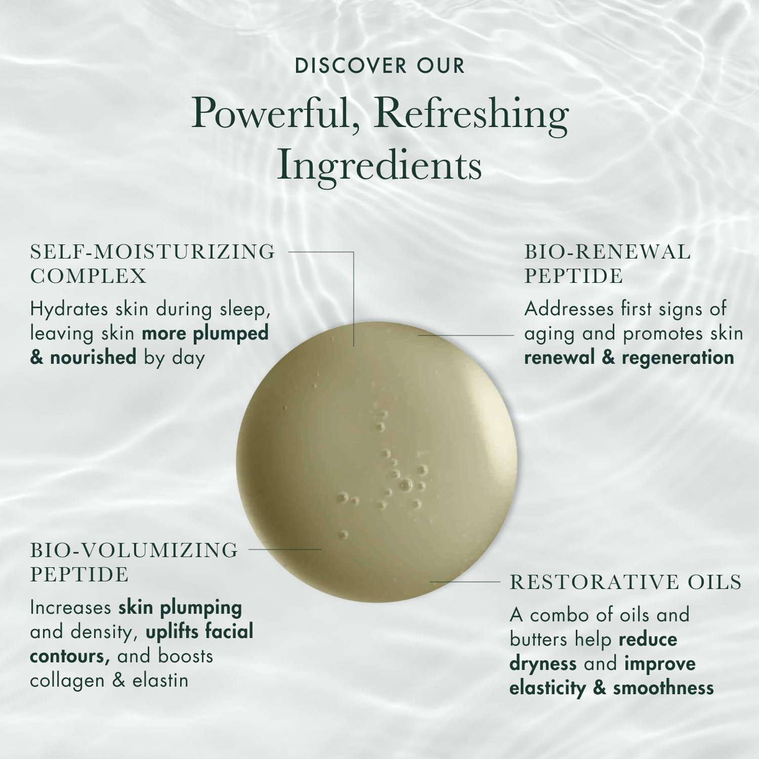 Anti-aging face oil with peptides and murumuru butter in neutral apothecary-style bottle, shown in warm lighting — side