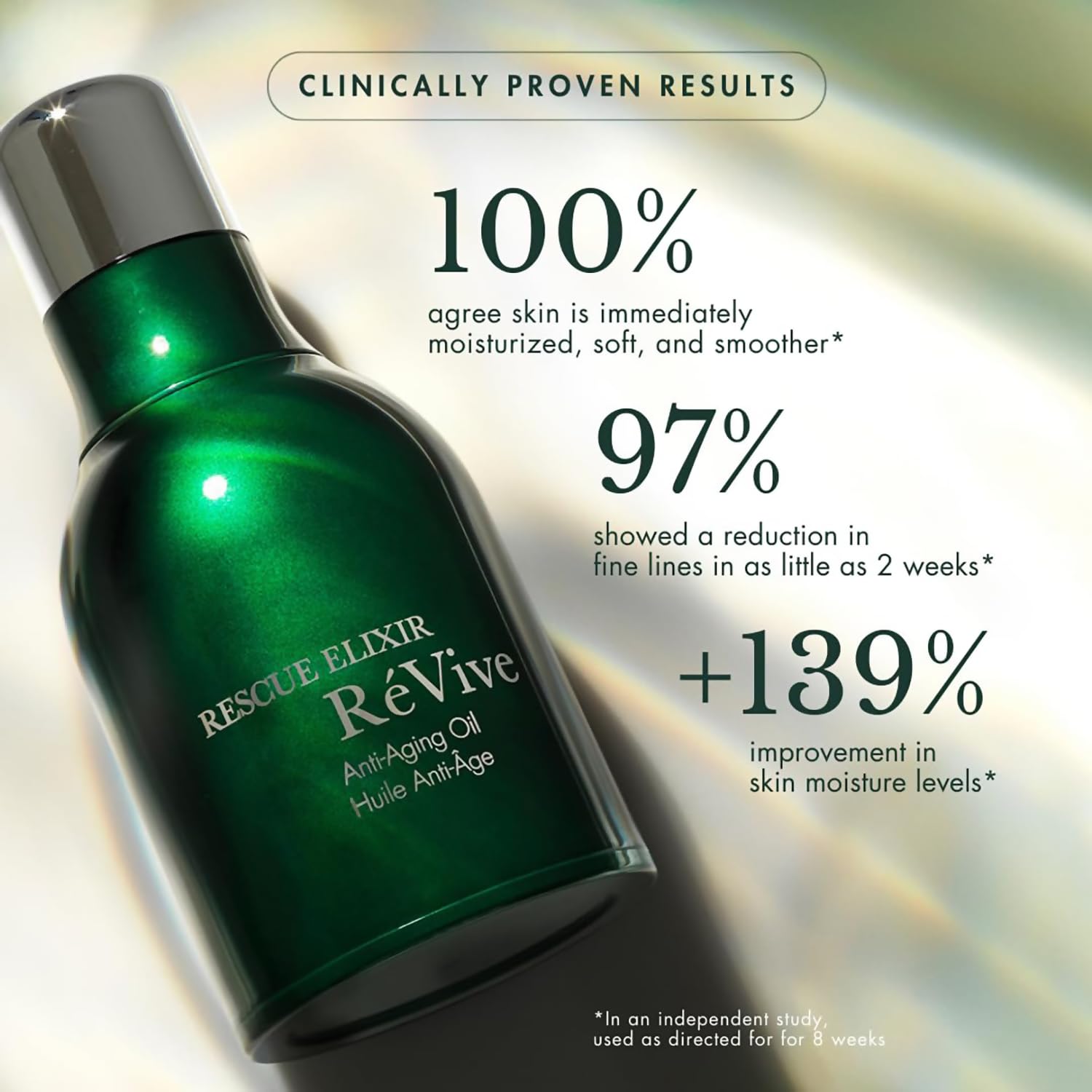 Anti-aging face oil with peptides and murumuru butter in neutral apothecary-style bottle, shown in warm lighting — back