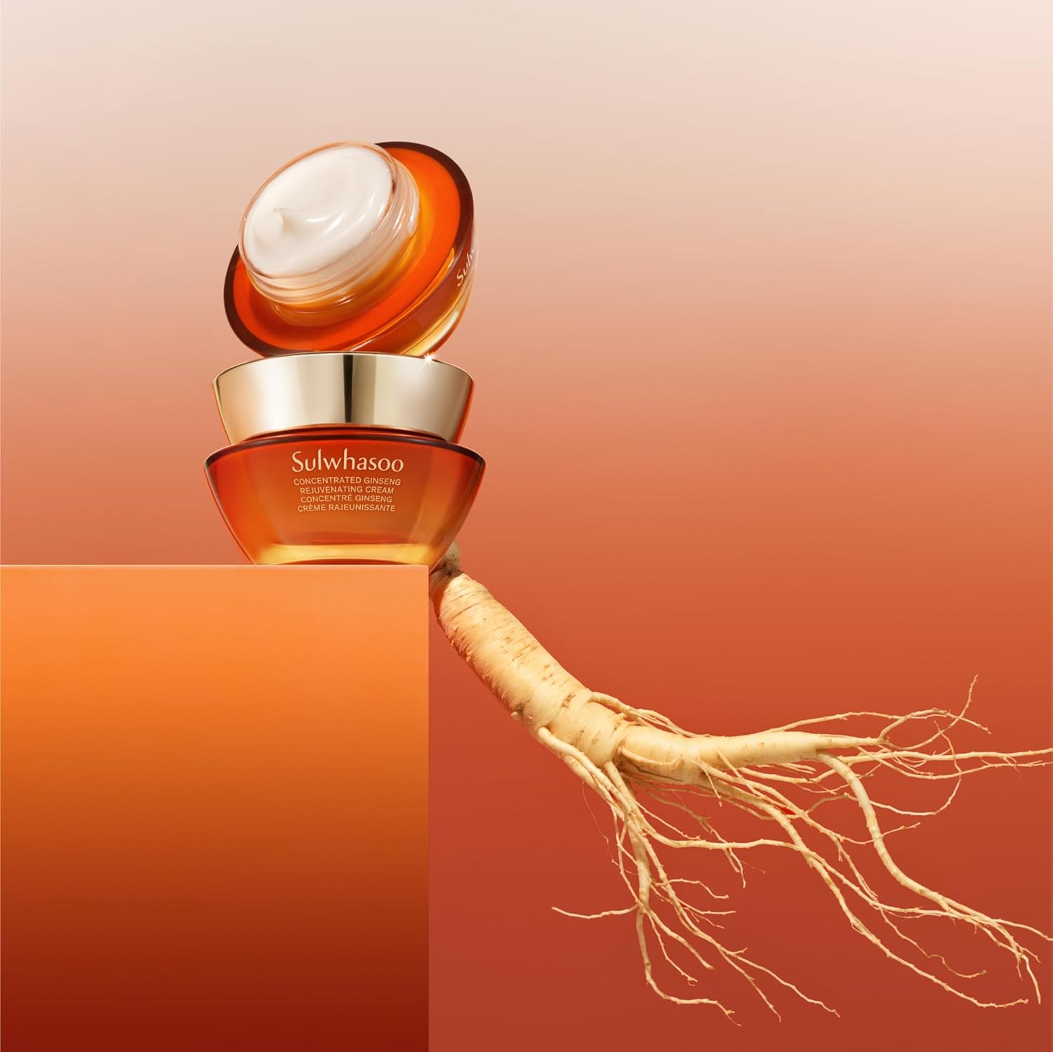 Concentrated ginseng rejuvenating cream with peptides and squalane in neutral-toned jar, anti-aging moisturizer for all skin types — view 2