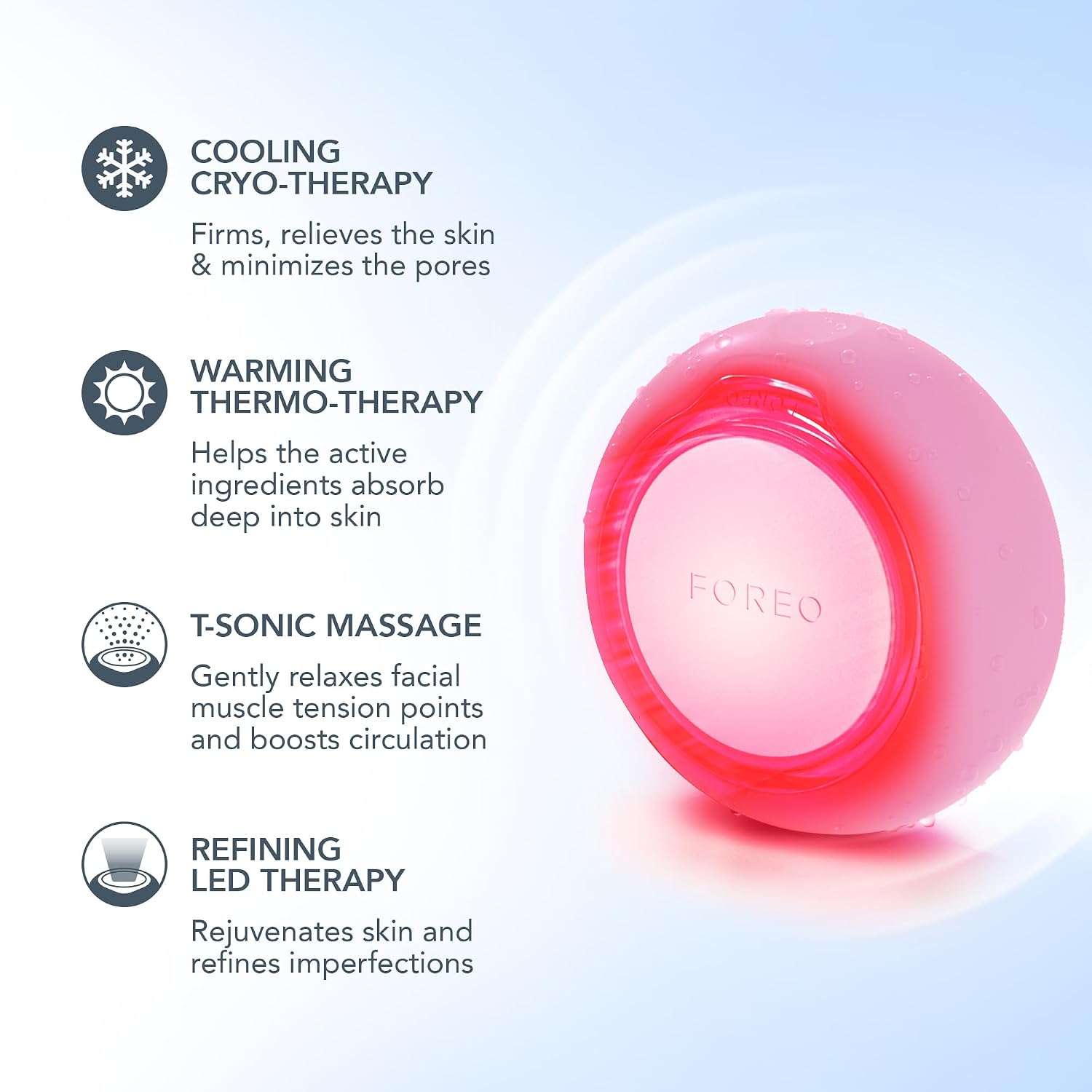 FOREO UFO 3 pearl pink LED light therapy face mask with red light and warming massage technology for anti-aging skincare — view 3