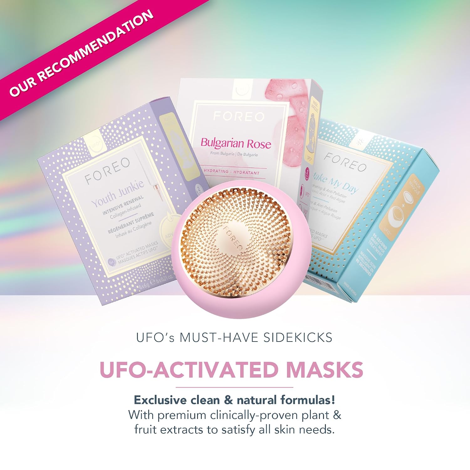 FOREO UFO 3 pearl pink LED light therapy face mask with red light and warming massage technology for anti-aging skincare — view 4