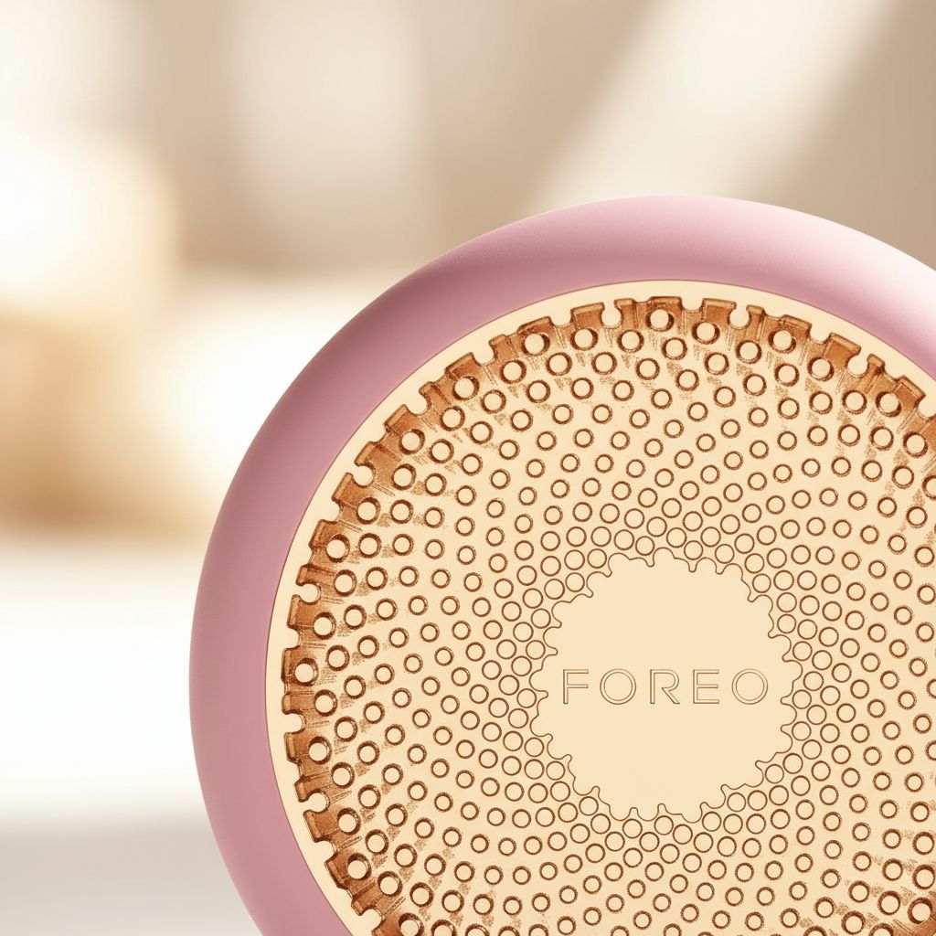 FOREO UFO 3 pearl pink LED light therapy face mask with red light and warming massage technology for anti-aging skincare — view 4
