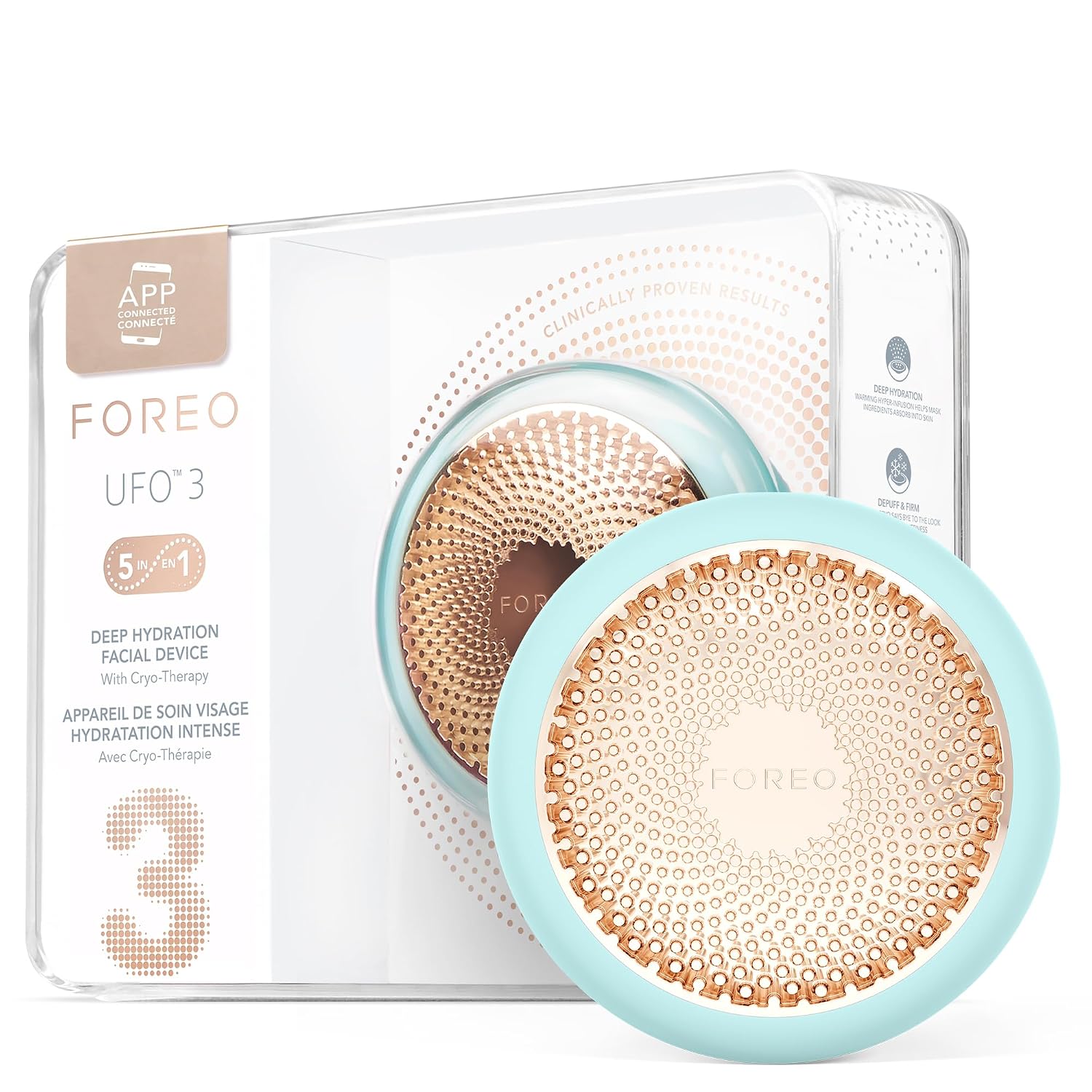 FOREO UFO 3 pearl pink LED light therapy face mask with red light and warming massage technology for anti-aging skincare — view 6