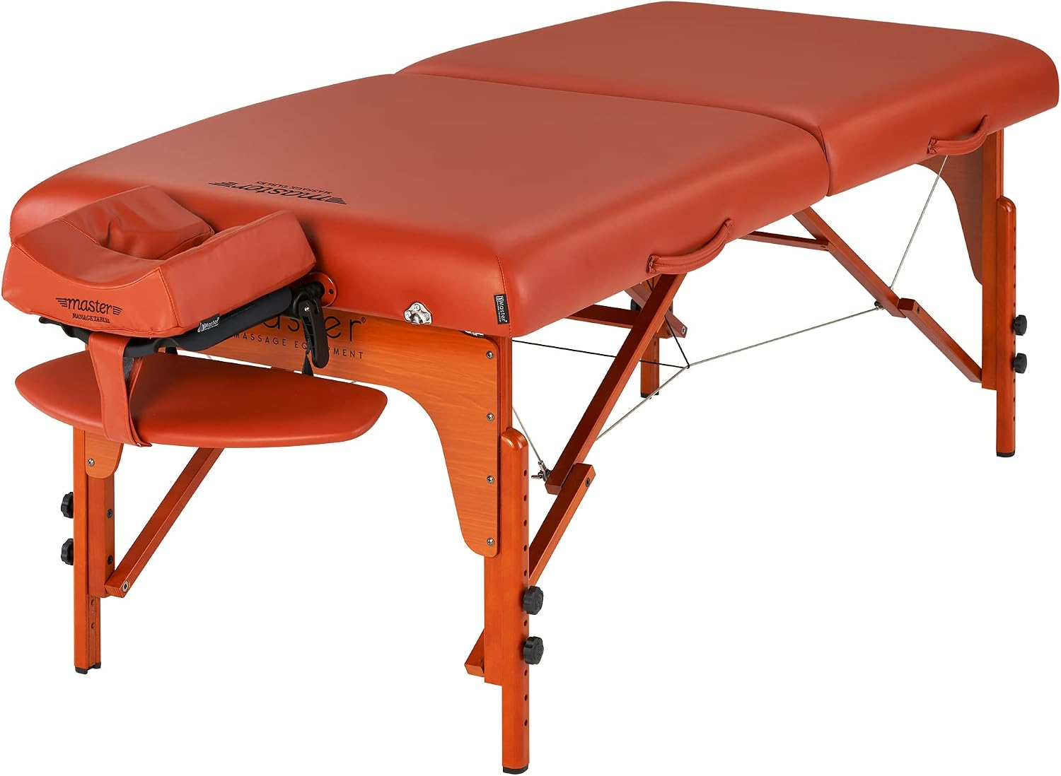 Mountain red portable massage table with memory foam cushioning and reiki leg panels for professional spa treatments — view 1
