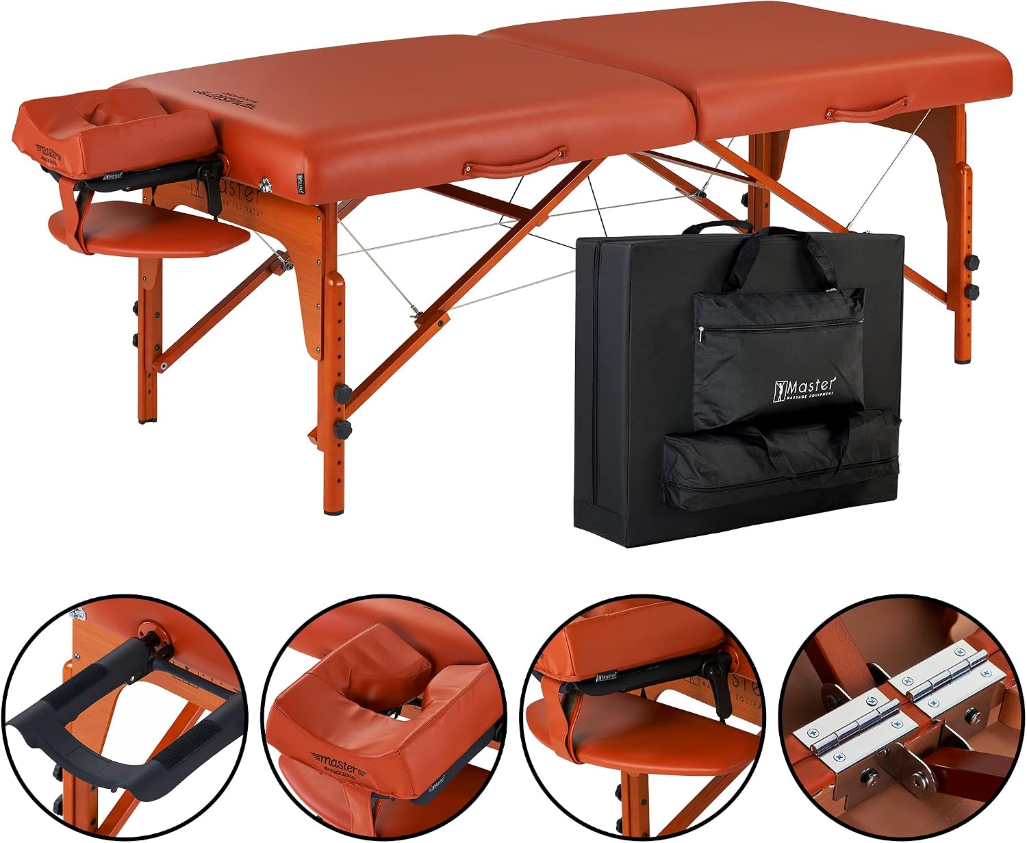 Mountain red portable massage table with memory foam cushioning and reiki leg panels for professional spa treatments — view 2