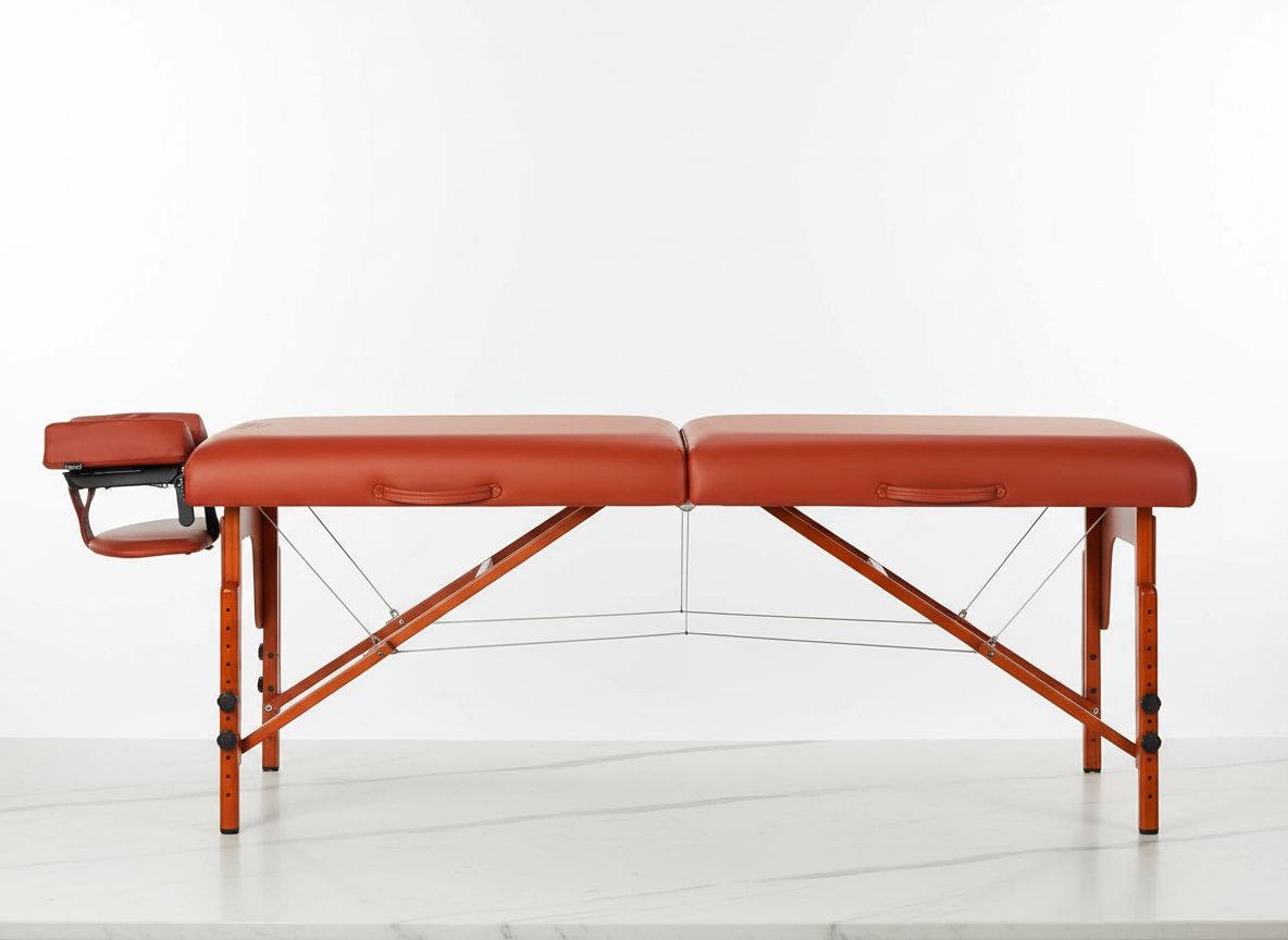 Mountain red portable massage table with memory foam cushioning and reiki leg panels for professional spa treatments — view 3