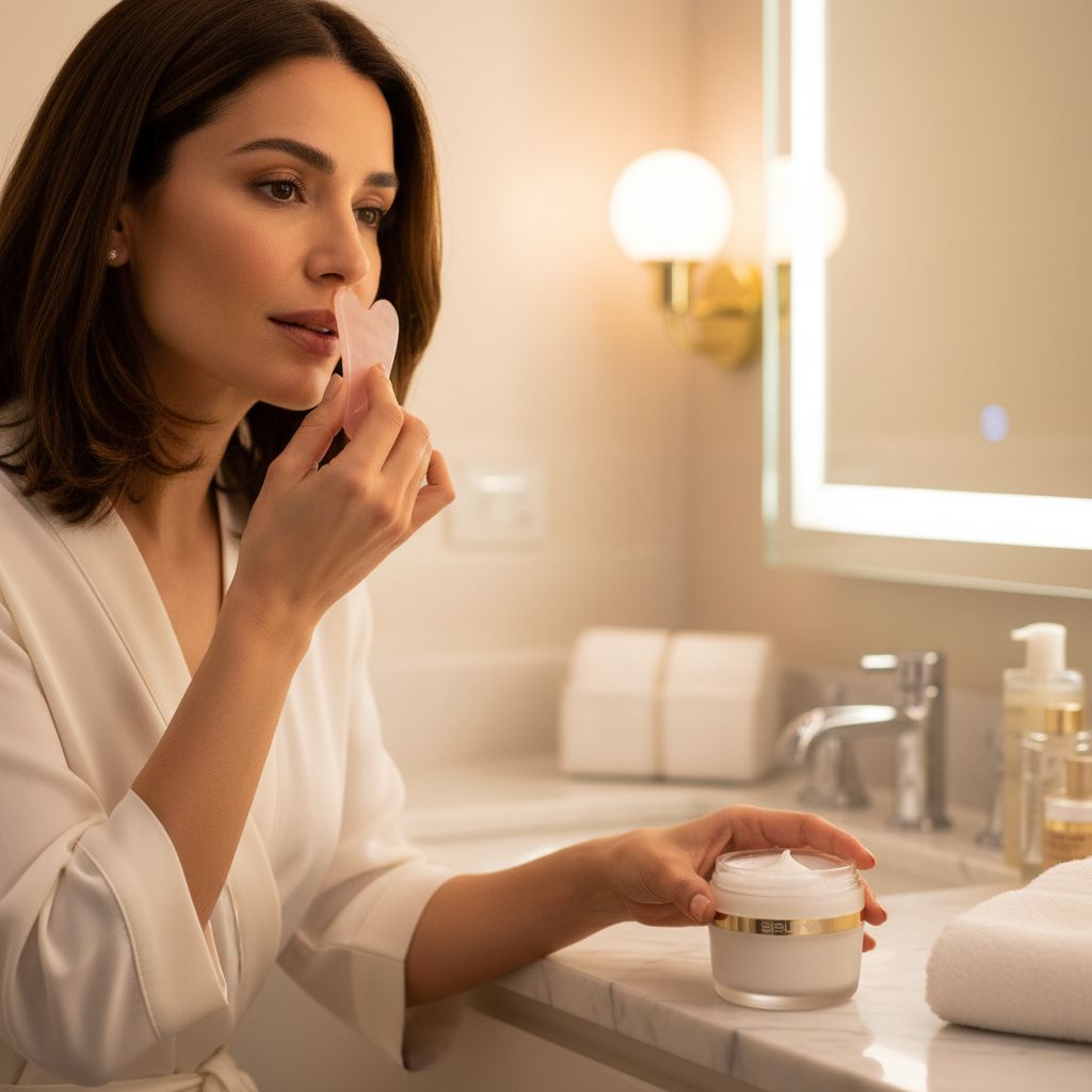 Anti-aging gel cream for oily skin in clear glass jar with pump dispenser, showing lightweight non-greasy formula — view 2