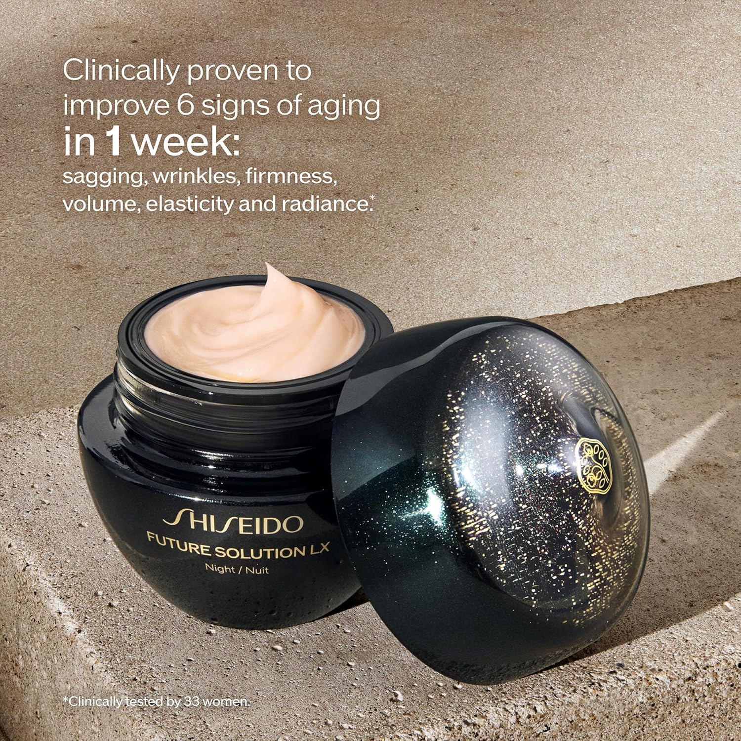 Luxe anti-aging night cream jar in neutral tone, premium skincare moisturizer for firming and regeneration — side