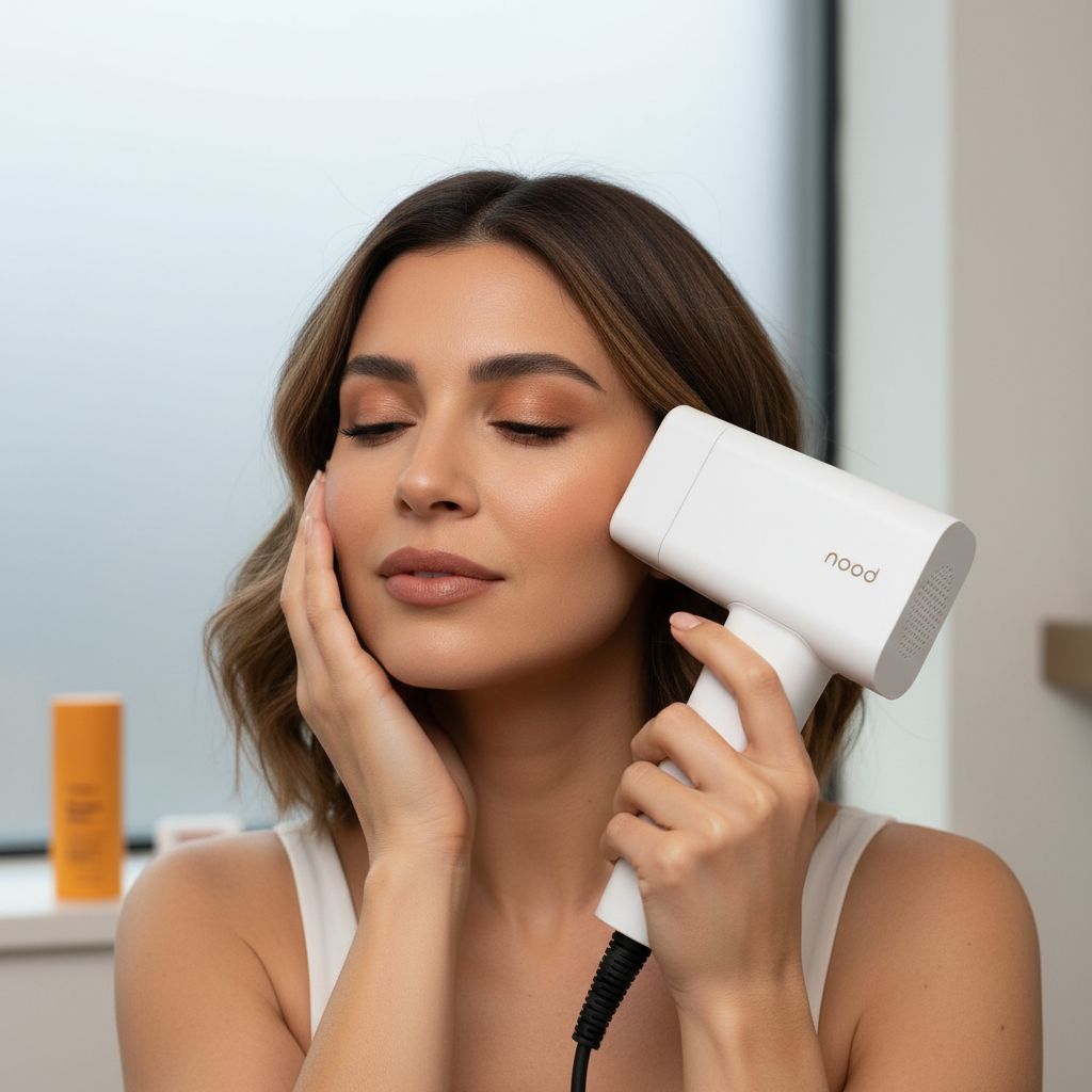 IPL laser hair removal device in gloss white with included slow-grow serum for at-home hair removal — view 2