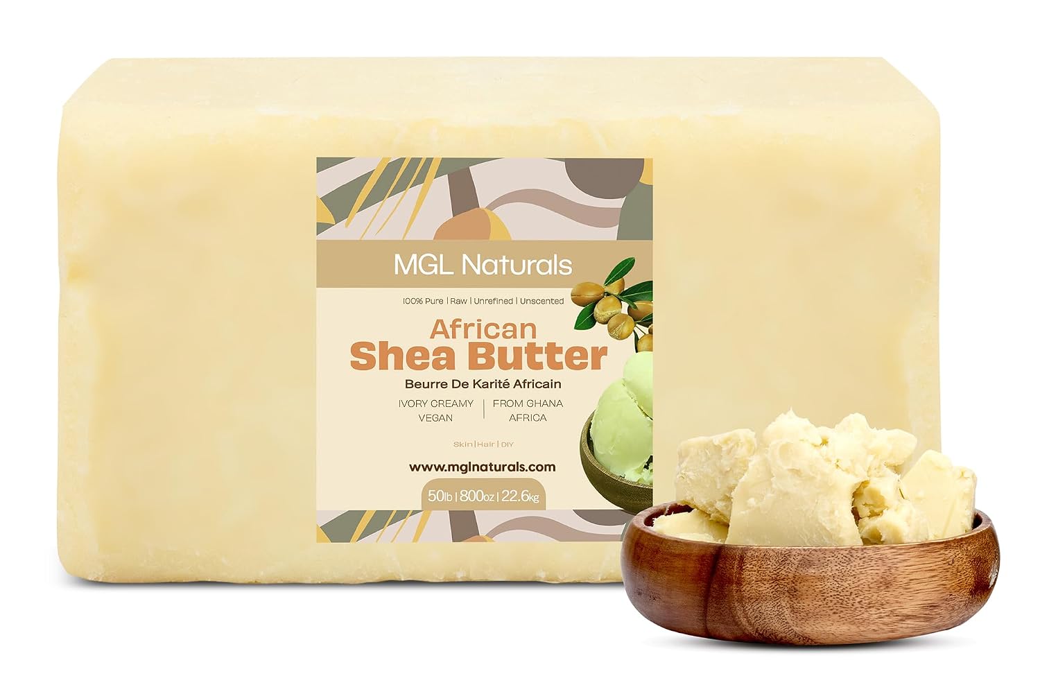 100% pure unrefined shea butter in ivory, bulk size for skincare and hair care — view 1