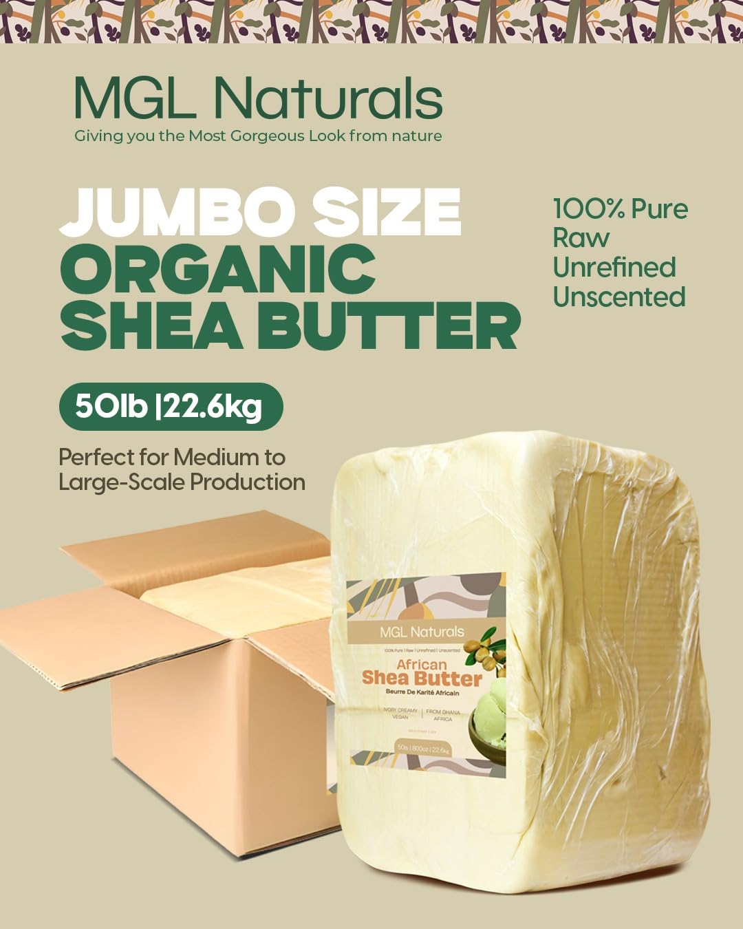 100% pure unrefined shea butter in ivory, bulk size for skincare and hair care — view 3
