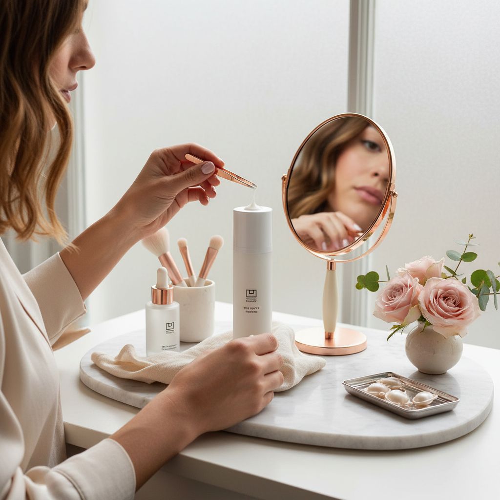 Hyaluronic acid moisturizing cream in neutral apothecary-style jar with peptides and grapeseed oil for hydrated skin — view 5a