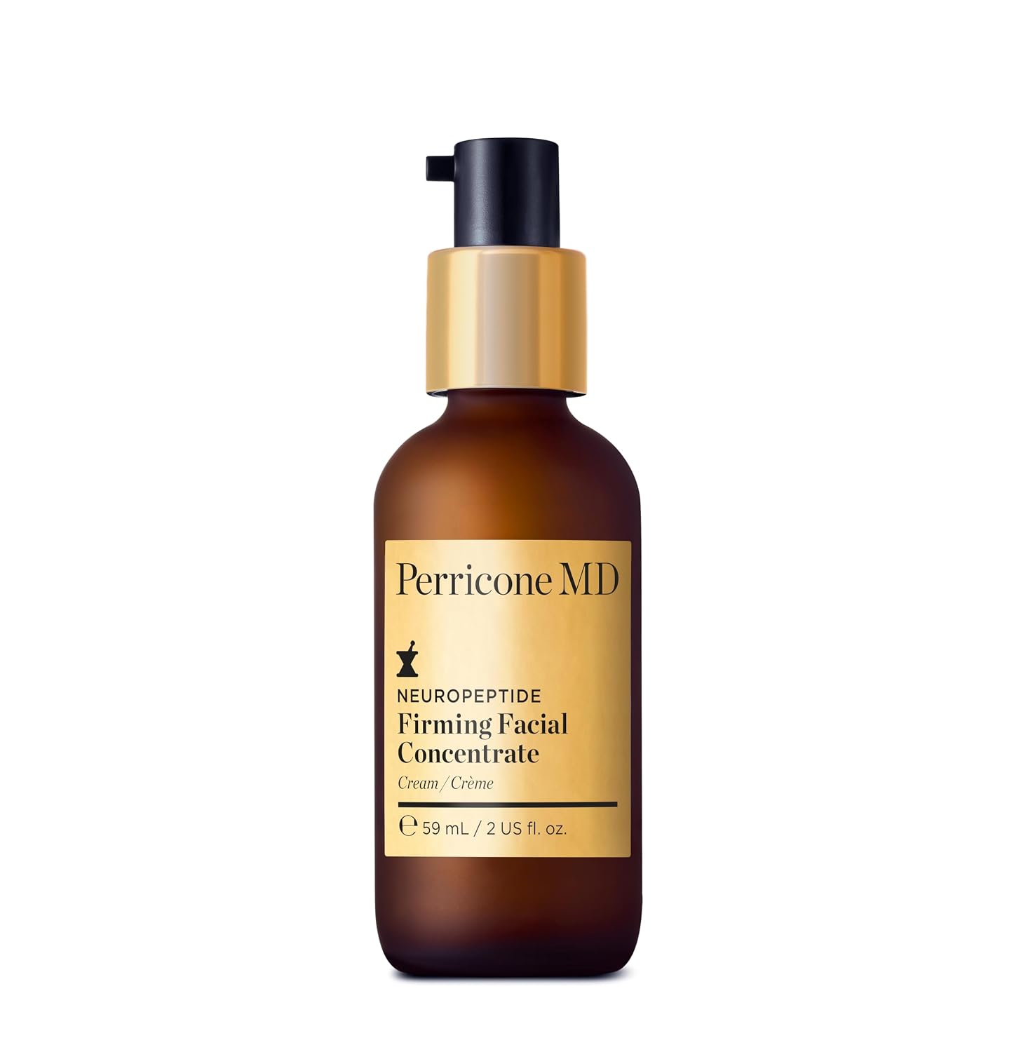 Neuropeptide firming facial concentrate serum in neutral apothecary glass bottle, professional skincare product for mature skin — front