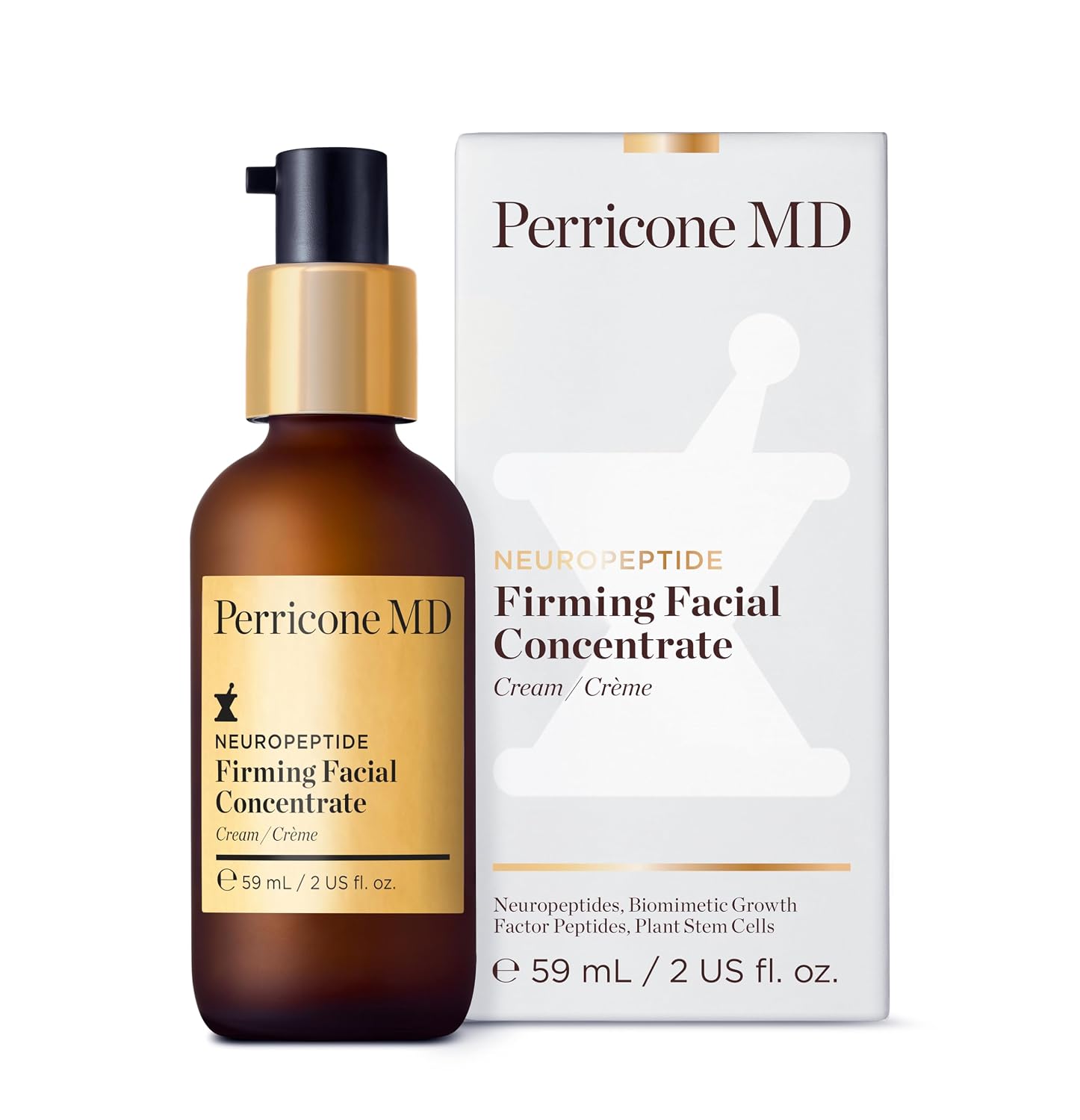Neuropeptide firming facial concentrate serum in neutral apothecary glass bottle, professional skincare product for mature skin — side