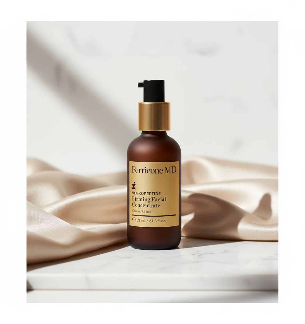 Neuropeptide firming facial concentrate serum in neutral apothecary glass bottle, professional skincare product for mature skin — view 1