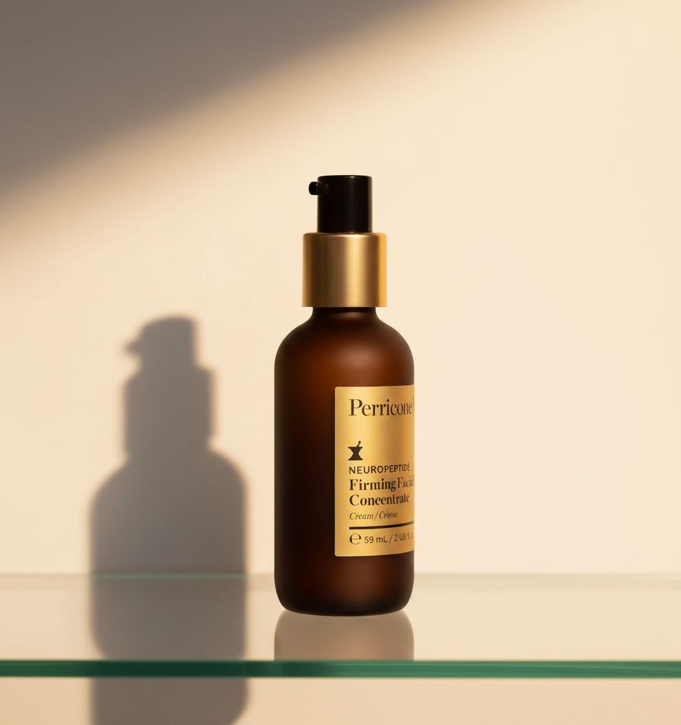 Neuropeptide firming facial concentrate serum in neutral apothecary glass bottle, professional skincare product for mature skin — view 3